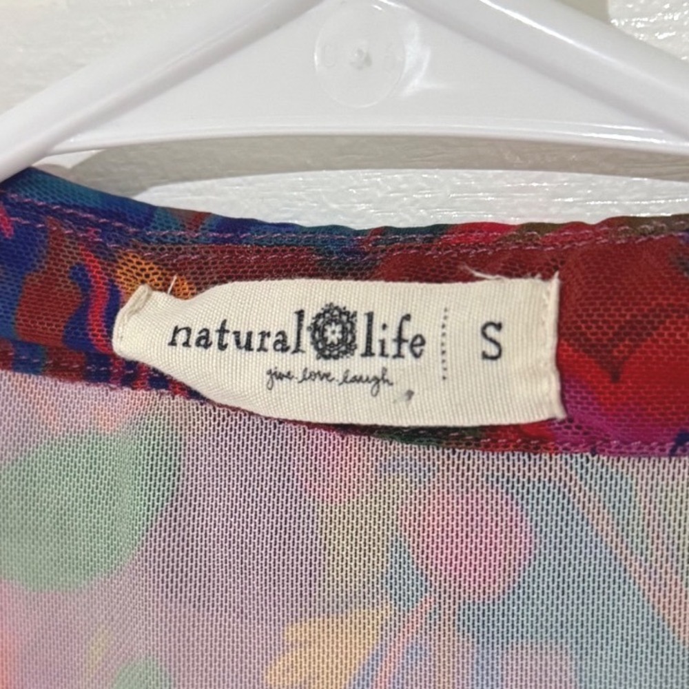Natural Life Floral Mesh Ruched Button Front Long Sleeve Top Small Multicolor - Picture 4 of 4